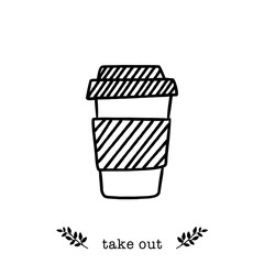 Vector paper coffee cup  icon in  hand drawn style