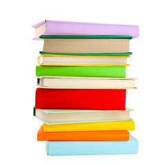 Stack of colorful books isolated on white