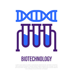 Biotechnology thin line icon. DNA and test tubes. Bioengineering. Lab research. Vector illustration.