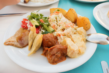 plate in a fast food restaurant full  food