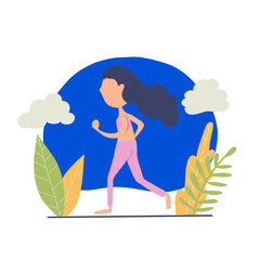 Runners - a girl running in the park - flat vector concept illustration of  young woman