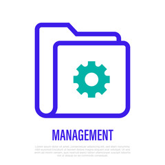 Management thin line icon. Folder with gear sign. Optimization of working process. Vector illustration.