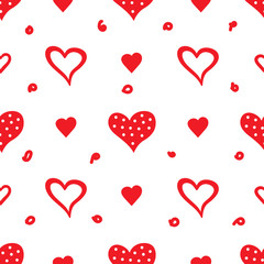 Simple hearts seamless vector pattern. Valentines day background. Flat design endless chaotic texture made of tiny heart silhouettes.