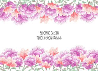 Elegant floral mock up in hand drawing colorful flower. Ditsy print. Layout for invitations, business cards, poster.