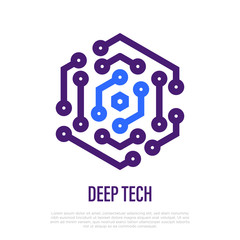 Deep tech logo. Thin line icon. Artificial intelligence, deep learning. Vector illustration.