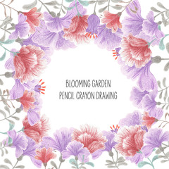 Elegant floral  mock up in hand drawing colorful flower. Ditsy print.  Layout for invitations, business cards, poster.