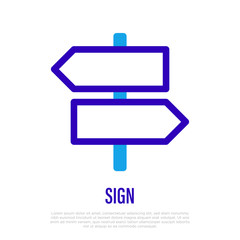 Direction thin line icon. Signboard with arrows. Road sign. Choose path. Vector illustration.