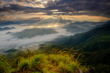 Top of the mountain view in the morning in Lerkwador, Tak province, Thailand
