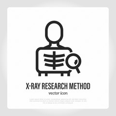 X-ray medical test thin line icon. Man with x-ray image and magnifier. Radiological research. Vector illustration. © SilenceVideo