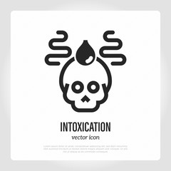 Intoxication thin line icon. Skull with drop of blood. Virus, poisonous food or alcohol, biohazard. Vector illustration.