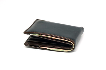 Object of Brown wallet and money inside isolated white background - Business concept