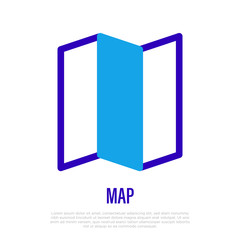 Folded map thin line icon. Location symbol. Vector illustration.