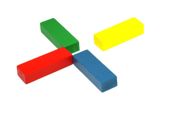 Wooden Kids Toys or jigsaw wooden for Develop children's skills arrange isolated on white background - red yellow green blue color 