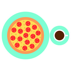 vector illustration of pizza and hot coffee
