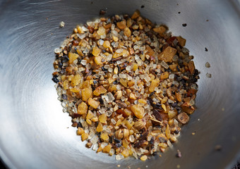 Gravel, micro plastic in metal bowl 