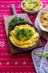 Potato puree with dill and parsley. Mashed creamy potato.