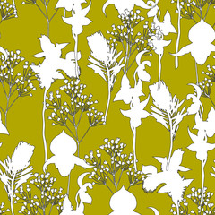 Seamless tropical pattern with exotic flowers .  Graphic vector background.