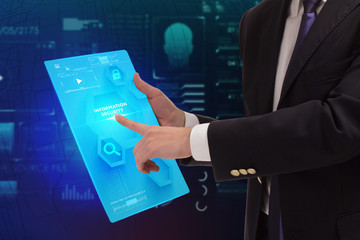 Business, Technology, Internet and network concept. Young businessman working on a virtual screen...