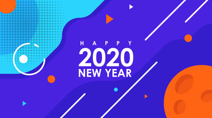 Modern Flat Banner of Happy New Year 2020 in Memphis Design