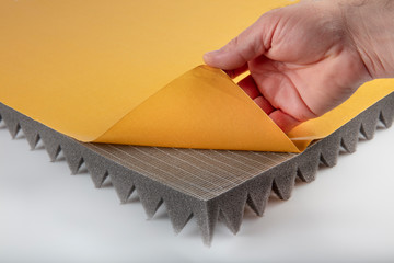 Close up of Sound Absorbing Sponge in Recording Studio. Dampening Acoustical Foam in Music Studio....