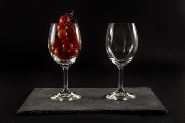 .tomatoes, tomatoes in a glass, tomatoes on scales, .wet tomatoes, .tomatoes on wooden background
