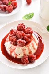 Panna cotta with fresh raspberries