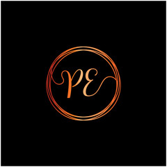 Fototapeta premium initial letter PE handwritten with circle element template. Creative beauty fashion or clothing. Initial logo of the couple's name in the style of a hand drawing for the concept of marriage - vector