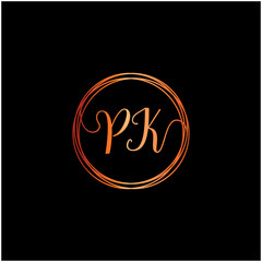 Fototapeta premium initial letter PK handwritten with circle element template. Creative beauty fashion or clothing. Initial logo of the couple's name in the style of a hand drawing for the concept of marriage - vector