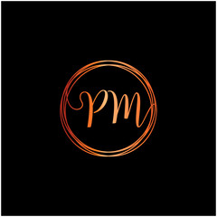 initial letter PM handwritten with circle element template. Creative beauty fashion or clothing. Initial logo of the couple's name in the style of a hand drawing for the concept of marriage - vector