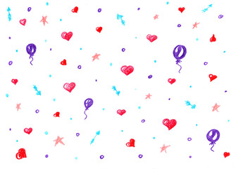 valentines day background. Heart, arrow, ball, star, point.