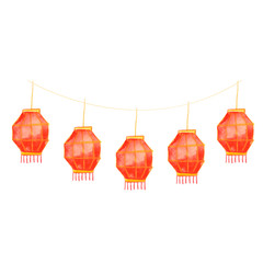 Garland with red and yellow traditional paper chinese lanterns