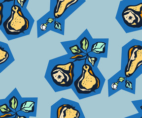 Seamless floral pattern with pear and flowers. Ornamental decorative background. Vector pattern. Print for textile, cloth, wallpaper, scrapbooking