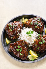Grilled chicken thighs with rice