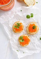 Sandwiches with red caviar