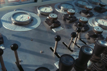 Devices on the control panel of drilling platform. buttons and m