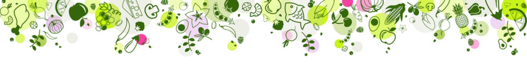 healthy & colourful food banner 1 – top border - vector illustration - obrazy, fototapety, plakaty