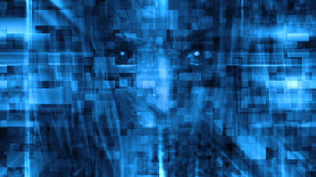 Beautiful girl face ghost with glitch effect.