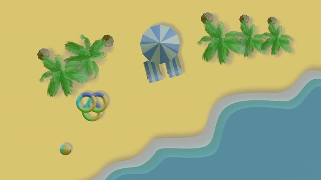 Animation Motion, Beds and trees on the sandy beach area. Seconds 2-8 can cut for the loop