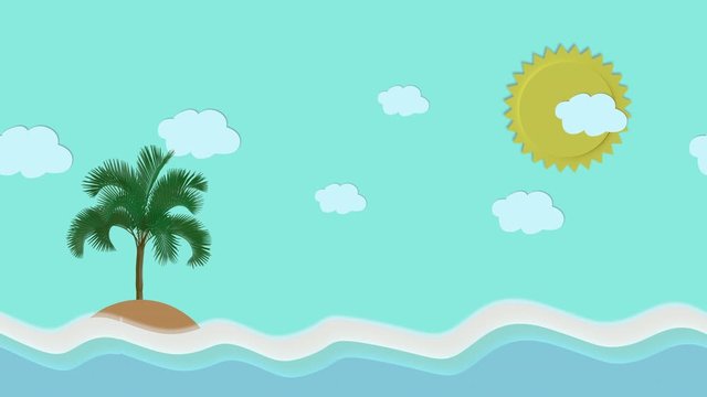 Animation Motion,  Island and palm trees in the sea. Seconds 2-8 can cut for the loop