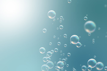 bright bubble soap on blur blue background