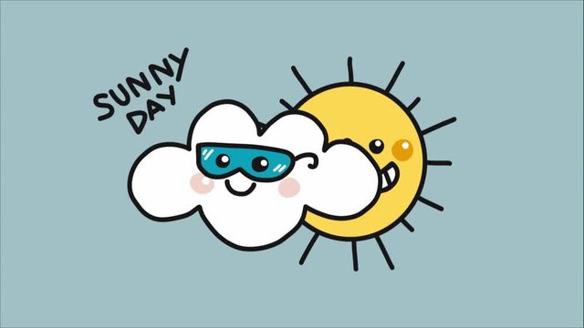 Sunny day cloud and sun cartoon doodle