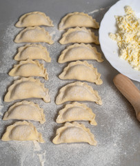 Dumplings with cottage cheese and sour cream.