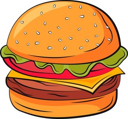 Burger vector illustration. Vector burger in vibrant colors. Food illustration. 