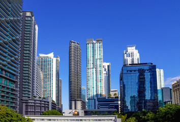 Fototapeta na wymiar Downtown Miami cityscape view with condos and office buildings.