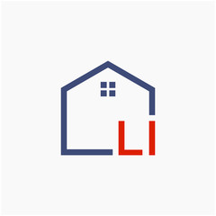 letter LI with  home element. initial L I Real Estate concept. Construction logo template, Home and Real Estate icon. Housing Complex Simple Vector Logo Template. - vector