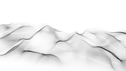 3D rendering Dot abstract digital wave black particles array wireframe white background