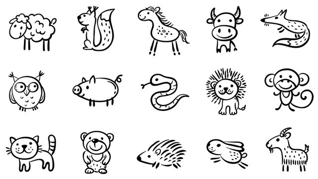 Set of small sketchy animals, vector clipart