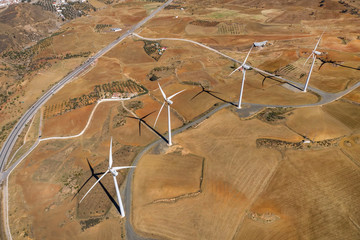 Aerial view of wind generators in Spain