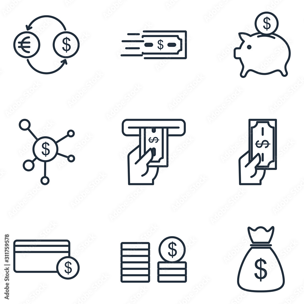 Poster money movement set icon template color editable. money movement pack symbol vector sign isolated on 