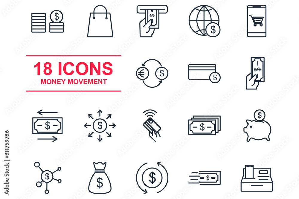 Aufkleber money movement set icon template color editable. money movement pack symbol vector sign isolated on 